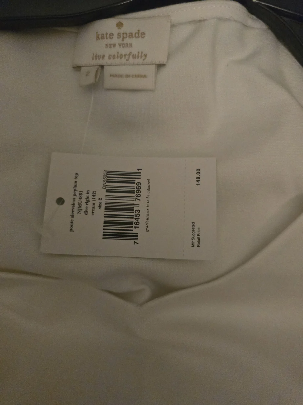 NWT Kate Spade White V-Neck Peplum Tank Top - Size 2